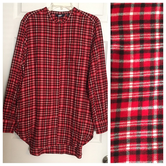 Lands' End Tops - SOLD!!  NEW! Lands' End Plaid Flannel Button Down Tunic Top w/ Pockets MEDIUM